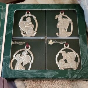 Longaberger Silver Angel & Nativity Holiday Ornaments (Set of 4)